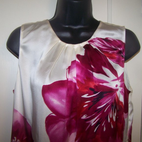 Talbots Silk Top Tunic Pink 10 Sleeveless Floral - Picture 2 of 8